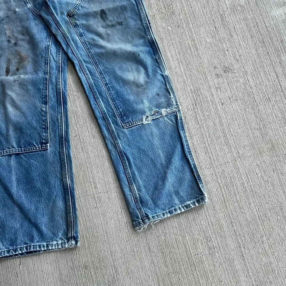 Carhartt faded denim blue jean double knee work wear carpenter pants